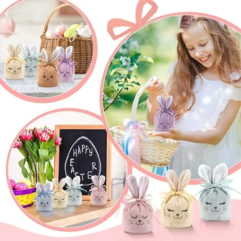 Ostern Kordelzug Geschenkbeutel mit lächelndem Gesicht in Blau für Süßigkeiten und Bastelarbeiten - Bild 3