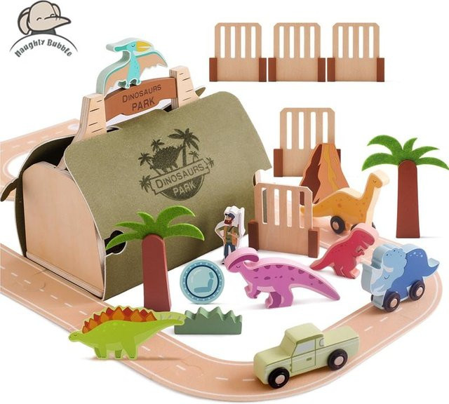 Binchi Holzklötze Dinosaurier Bahn Szene, Holz, ab 0 Jahren - Bild 1