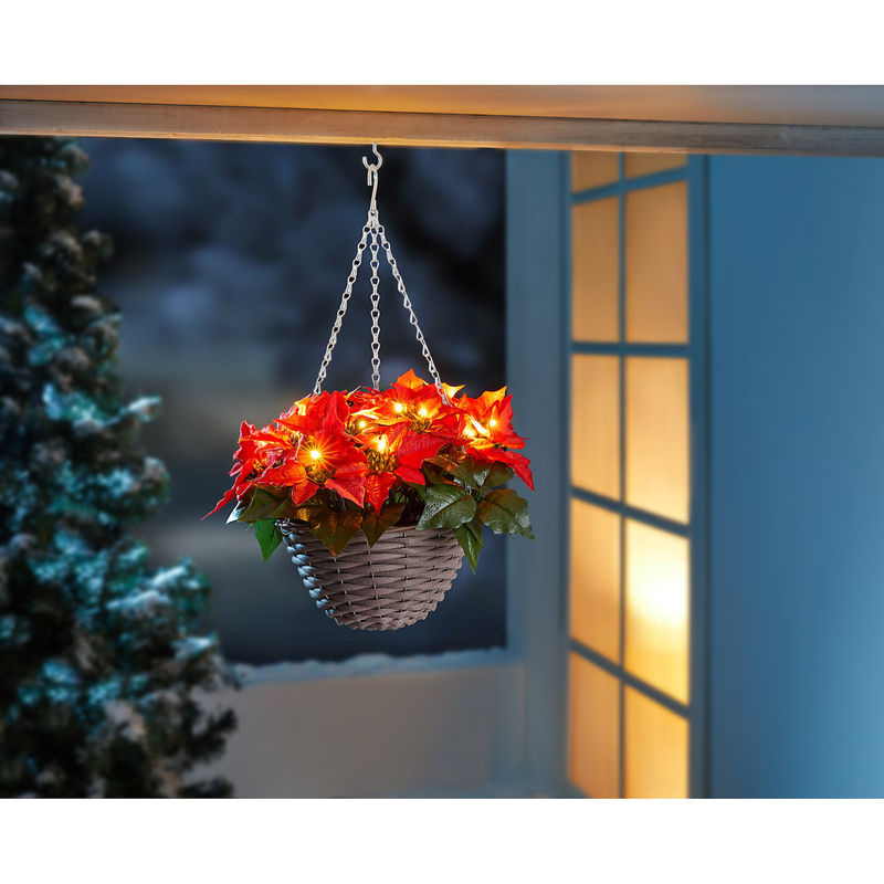 LED-Hängekorb Weihnachtsstern von viva domo in Rot und Braun mit Haken zur Dekoration - Bild 3