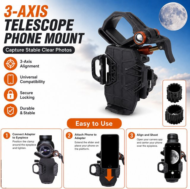 Celestron NexYZ 3-Achsen Universal-Smartphone-Adapter in Schwarz für Teleskope, Ferngläser, Spektive und Mikroskope - Bild 1