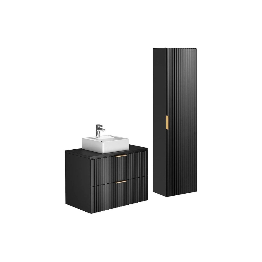 Vente-unique Badmöbel-Set Zevara in Schwarz Matt mit Waschtisch, Waschbecken und Hochschrank im Art-déco-Stil, Breite: 80 cm - Bild 2