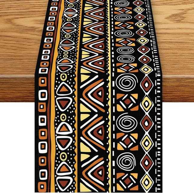 JMG Household Supplies Tischläufer aus Leinen in Weiß mit abstraktem geometrischem afrikanischem Ethno-Design, B/T: 150 x 33 cm - Bild 1