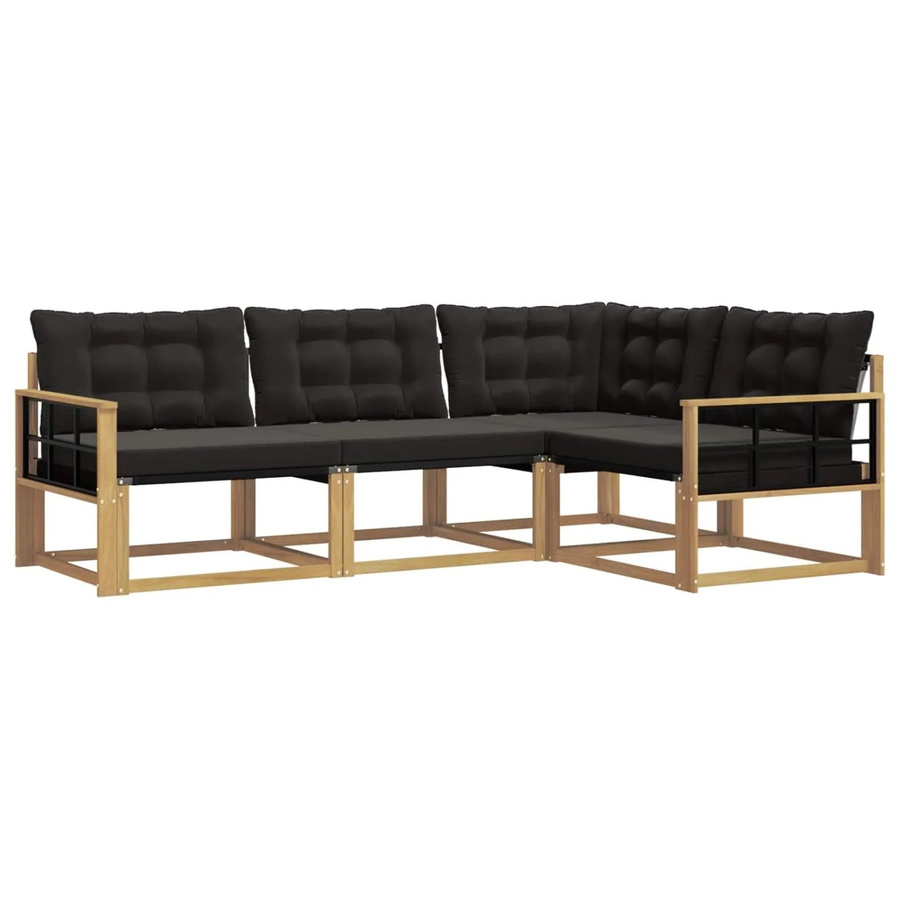 vidaXL Outdoor-Sofagarnitur in L-Form aus Akazienholz mit Textilene-Bezug und Kissen, Weiß und Schwarz - Bild 2