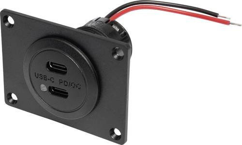 ProCar USB-C Doppelsteckdose mit PD/QC und LED in Schwarz inklusive Montageplatte für 12 oder 24 V/DC - Bild 1