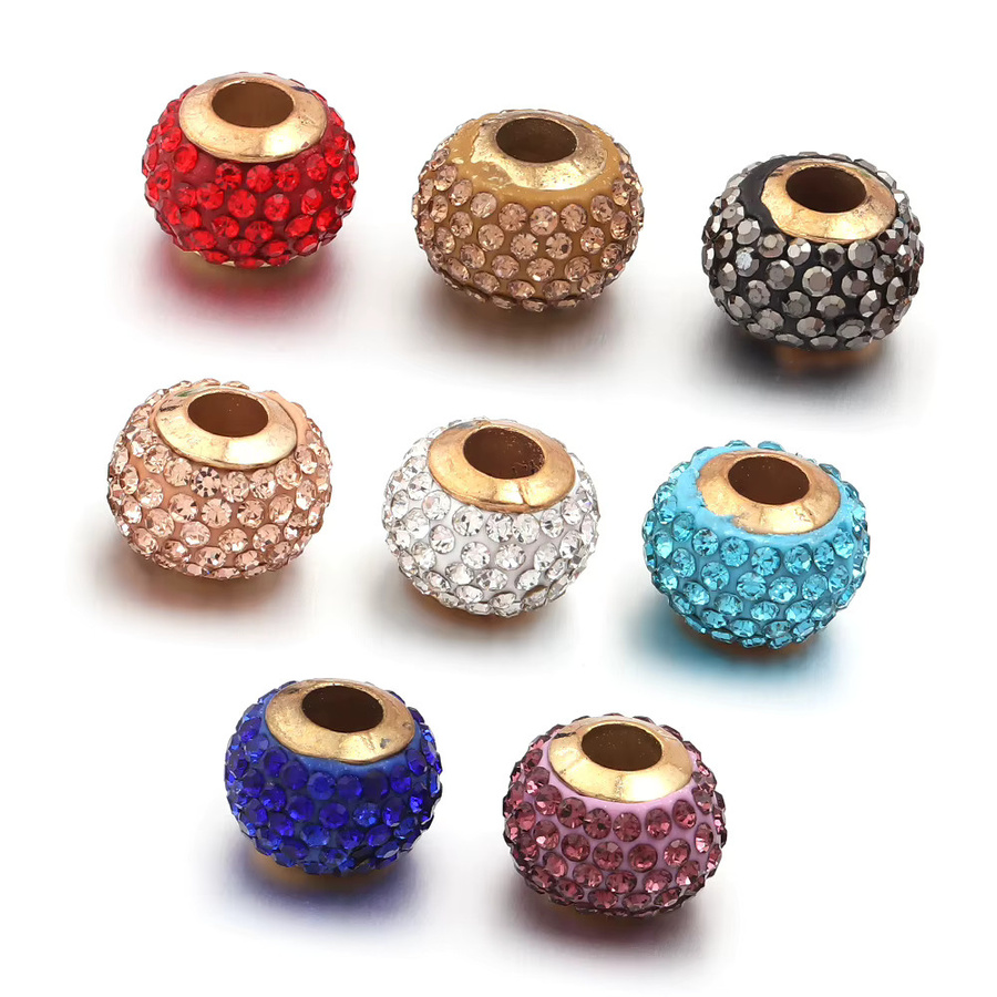 louleur Spacer Perlen, Rhodium Gold Farbe, Strass, 14 x 10 mm, Unisex - Bild 3