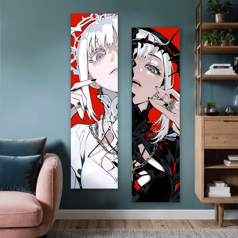 VIKAMA Gothic Anime Wandteppich in Rot-Schwarz, Horror Art Deco Wandbehang für dein Schlafzimmer, B: 150 cm, H: 40 cm - Bild 2
