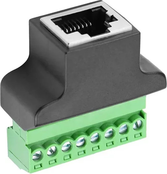 RJ45-Stecker auf Schraubklemmen-Adapter mit Ethernet/LAN Anschluss in Schwarz für CCTV und DVR - Bild 1