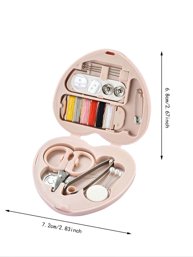 16-teiliges Nähgarn-Set aus Kunststoff in Pink mit herzförmiger Mini-Nähbox für den Haushalt - Bild 2