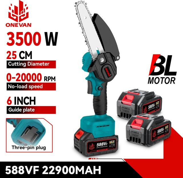 ONEVAN Bürstenlose elektrische 6 Zoll Kettensäge Akku-Handsäge für Makita 18 V Akku zum Schneiden von Holz und Gartenarbeit - Bild 1