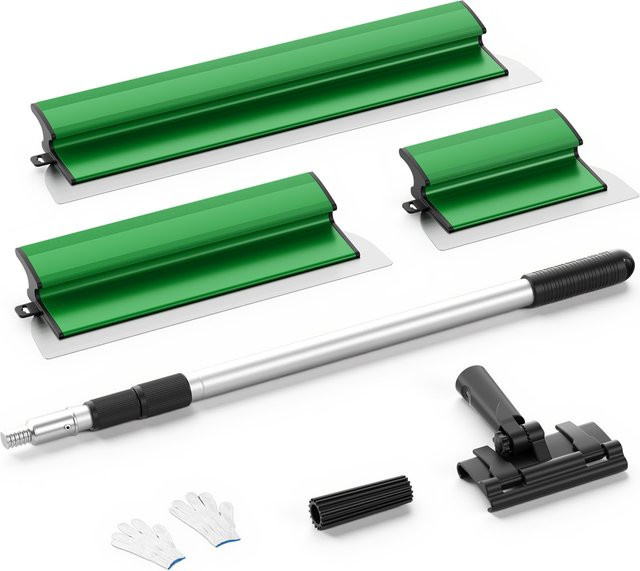 Rbefeuly 3-teiliges Trockenbau-Skimmesser-Set mit Teleskopstange und Edelstahlklingen in Grün - Bild 1