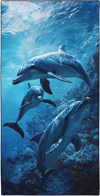 Ocean Dolphins Strandtuch für Erwachsene aus Mikrofaser, Blau, B: 140 cm, T: 180 cm - Bild 1