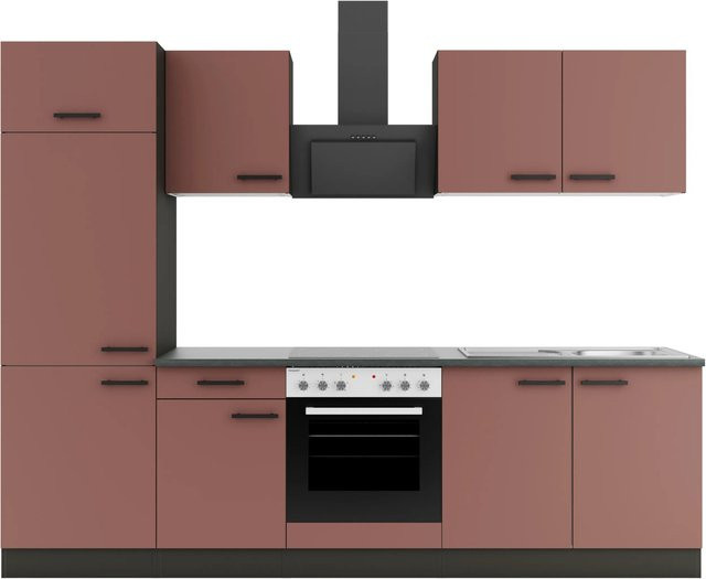Küchenzeile OPTIFIT Nizza407 in Rostrot mit modernem Design und melaminbeschichteter Qualitätsspanplatte, Breite: 270 cm - Bild 1