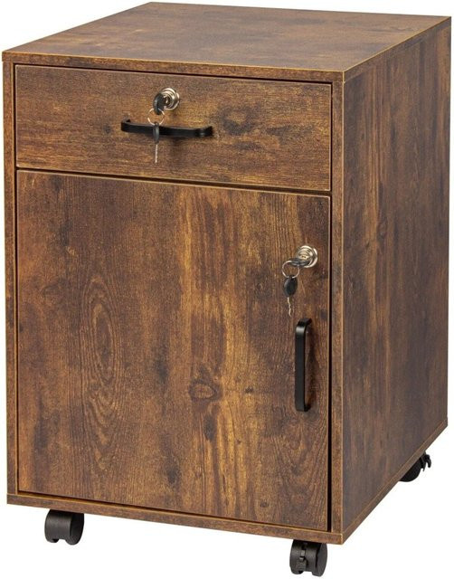 Relaxdays Rollcontainer aus Holzwerkstoff in Vintagebraun mit Schloss und Rollen, H x B x T: 57 x 40 x 40 cm - Bild 1