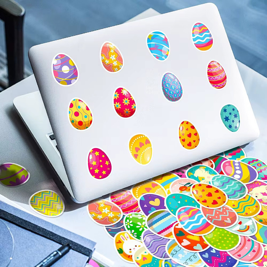 50 Stück selbstklebende wasserdichte Etiketten mit Osterei und Hase Cartoon Motiven in Multicolour für Laptop, Gepäck und Spielzeug - Bild 2