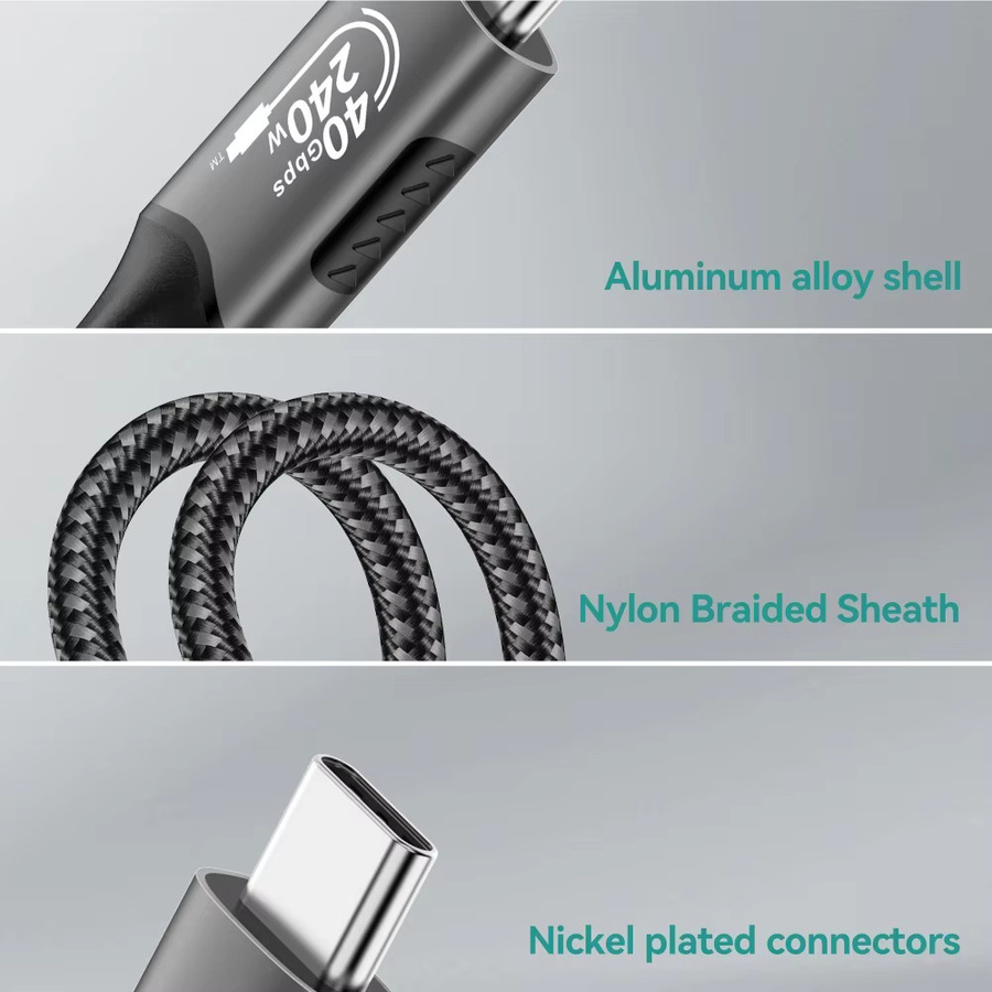 USB-C zu USB-C Schnellladekabel 240W USB4 Thunderbolt 4 Datenkabel mit 40Gbps für Huawei Samsung und iPhone 15 in Schwarz und Grau - Bild 6