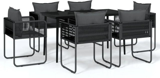 vidaXL 7-teilige Garten-Essgruppe aus pulverbeschichtetem Stahl und Glas in Schwarz - Bild 1
