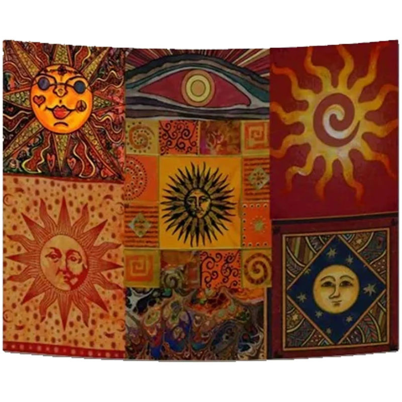 Sonnenwandteppich im Bohemian-Stil mit geometrischem und abstraktem Sternen-Druck, mehrfarbig, rechteckig, Textil-Wanddekoration für Wohnzimmer und Schlafzimmer, B/H: 60 x 40 cm - Bild 4