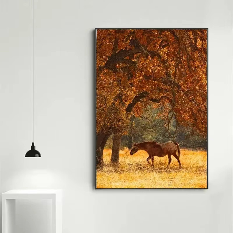 Potdemiel Pferdeposter Wildtier Leinwandbild in Mehrfarbig mit Herbstmotiven für deine Wohnzimmer Dekoration - Bild 2