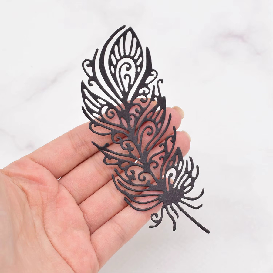 Metall Schneidwerkzeug Schablone mit Feder-Motiv in Silber für DIY Scrapbooking und Papierhandwerk - Bild 2