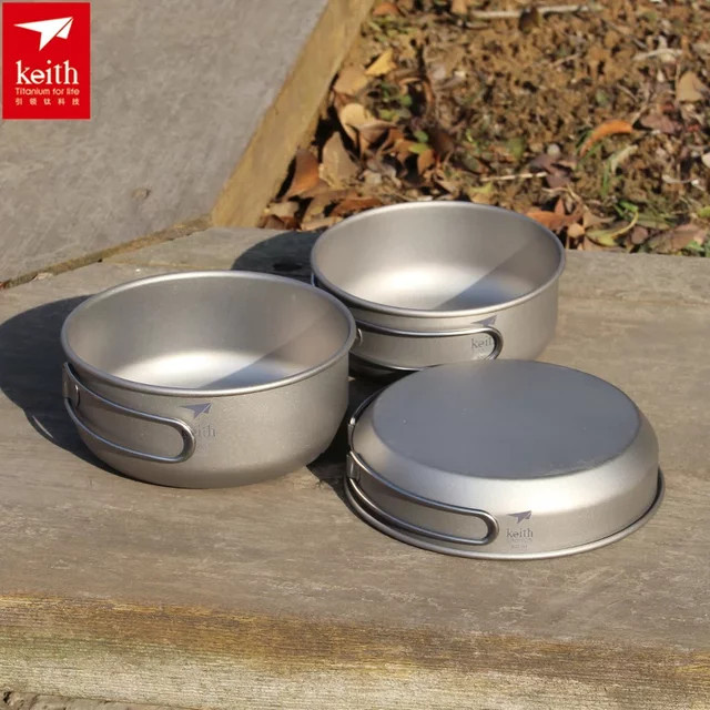 Keith 3-teiliges Titan Kochset mit Klappgriffen für Outdoor, Camping und Jagd, Silber - Bild 1