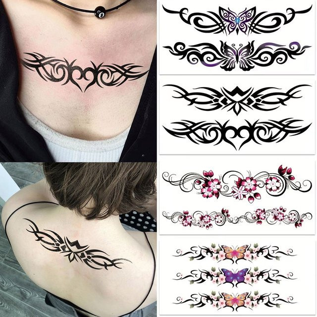 YOEMTAT Temporäre Tattoo-Aufkleber, 4 Stück, Unisex, Dornen Schmetterling Blumen Totem - Bild 1