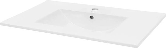 ECD Germany Waschbecken Waschtisch aus Keramik in Weiß mit Ablaufgarnitur, B/T/H: 81 x 46,5 x 17,5 cm - Bild 1