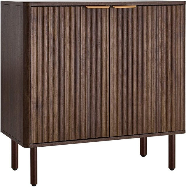 Mid-Century Kaffeebar-Schrank von Buying Solutions, MB in Walnuss mit goldfarbenen Akzenten, Buffet-Sideboard mit gerillter Front und Scheunentüren, B/T/H: 80 x 37,5 x 80 cm - Bild 1