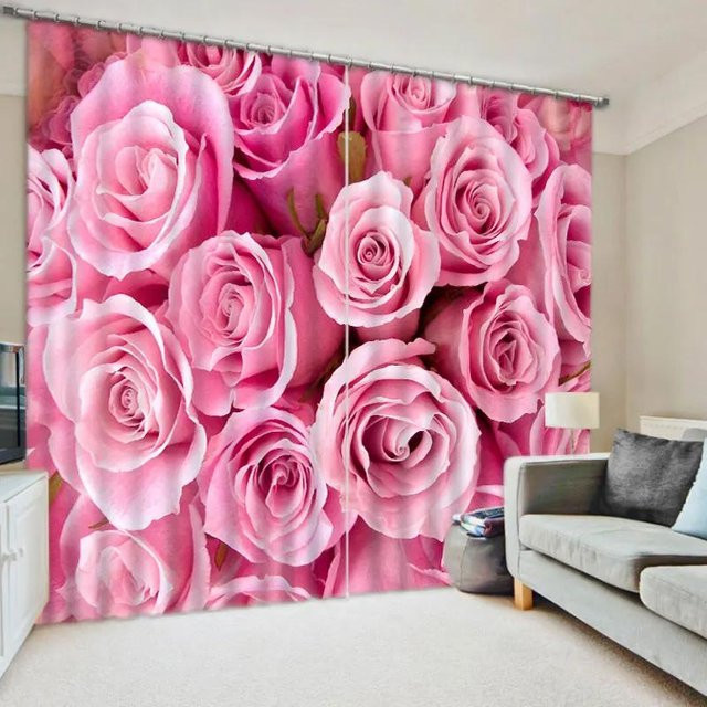 Yiran Furniture Vorhang mit rosa Rosenblüten-Print, 2er-Set, halbtransparent, B: 500 cm, H: 250 cm - Bild 1