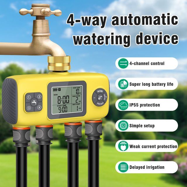 JUANJUAN Automatischer Wassertimer mit 4 Ausgängen und LCD-Display zur intelligenten Gartenbewässerung mit 4 Zonen - Bild 1