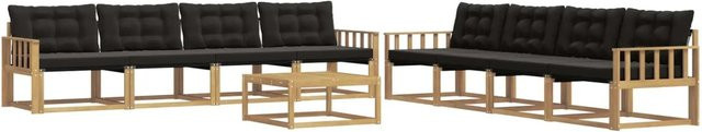 vidaXL Outdoor-Sofagarnitur aus Akazienholz und Textilene in Weiß-Schwarz, 9-teiliges Set mit Tisch, Sitzkissen und Rückenkissen, B/T/H: 79 x 79 x 37 cm - Bild 1