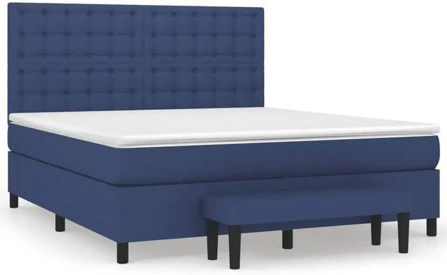 vidaXL Boxspringbett Hybrid mit Matratze Blau/Weiß B/T/H: 160 x 200 x 203 cm - Bild 1