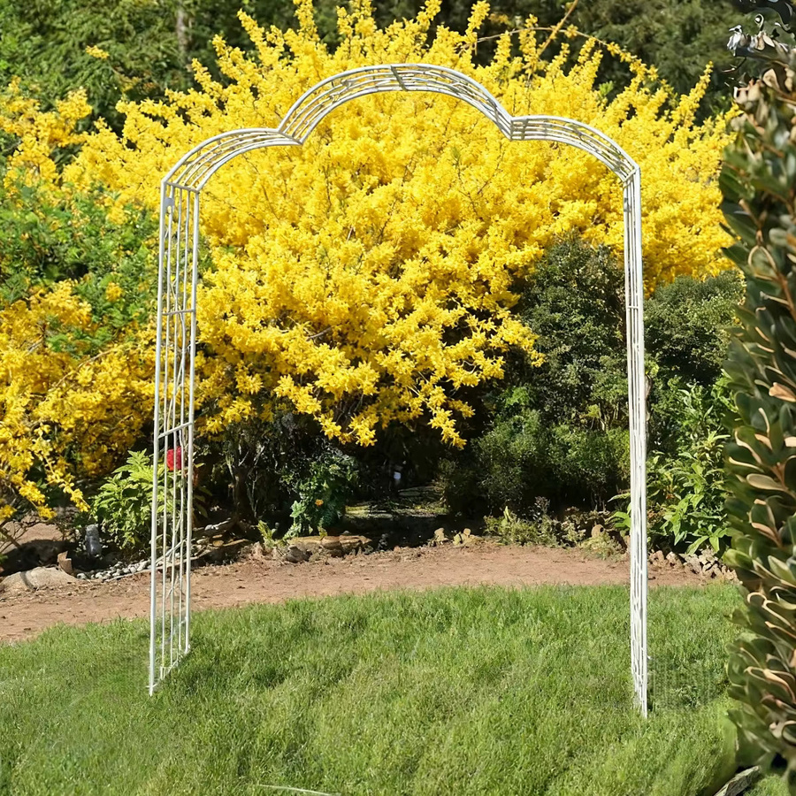 Schmiedeeisernes Bogenspalier in Weiß als dekoratives Klettergerüst für Rosen und Kletterpflanzen im Garten - Bild 2
