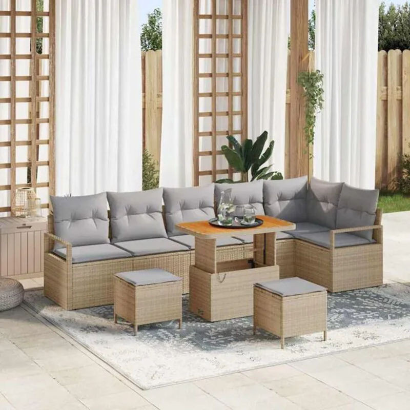 Vidaxl Garten-Sofa-Set mit 9-teiligem Kissen-Set aus Poly-Rattan in Beige - Bild 1