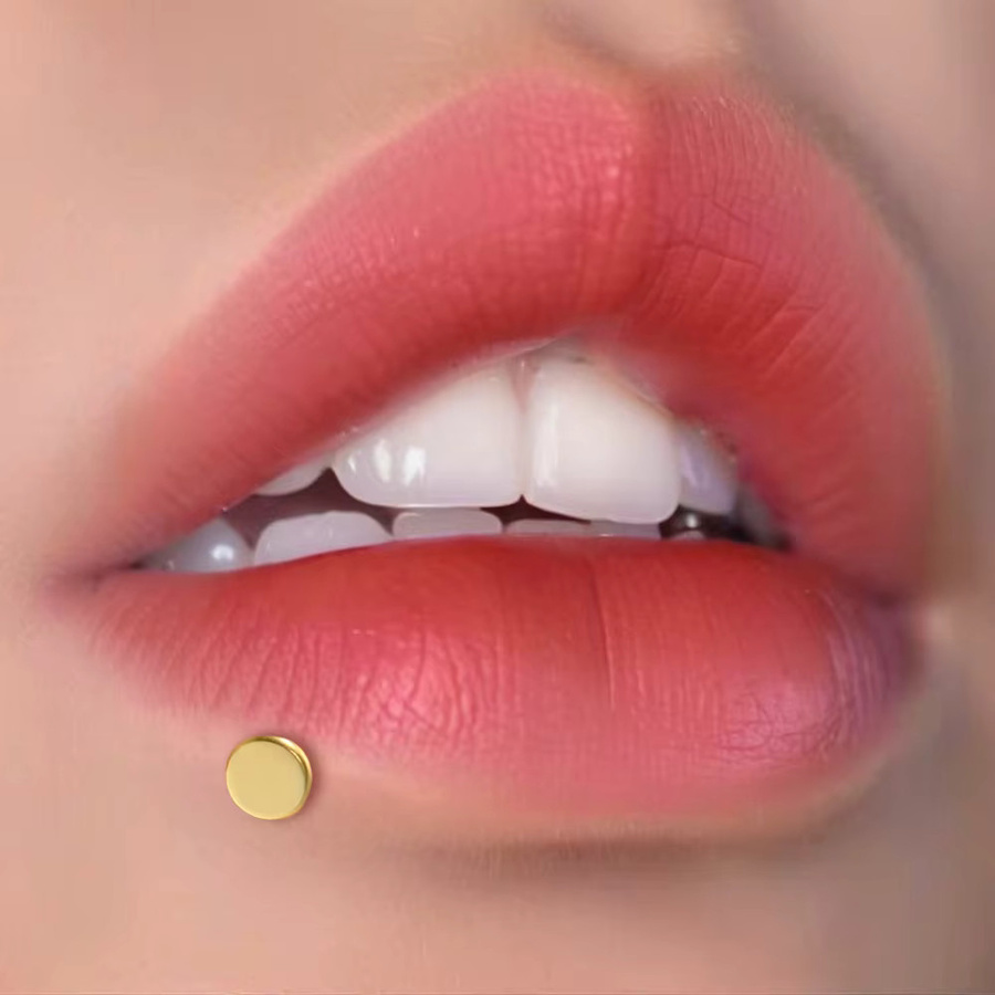 Labret Piercing, 750 Gold, Titan, Runder Flacher Labret, Innengewinde - Bild 2