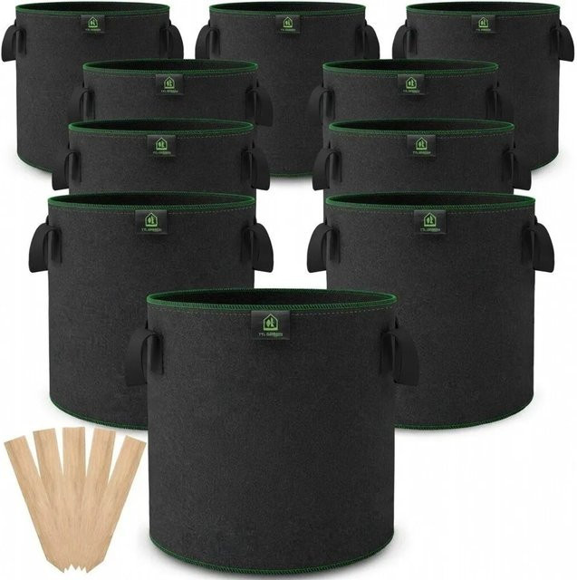 TTL GARDEN Pflanzsack Set 10er Pack, schwarzer Filz-Pflanztopf für Kräuter und Jungpflanzen, Volumen: 8 l, Durchmesser: 20 cm - Bild 1