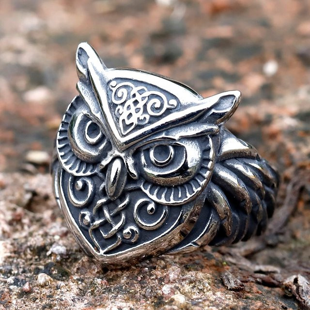 Ring Edelstahl, Eulen Kopf, Viking, Silber, Unisex - Bild 1