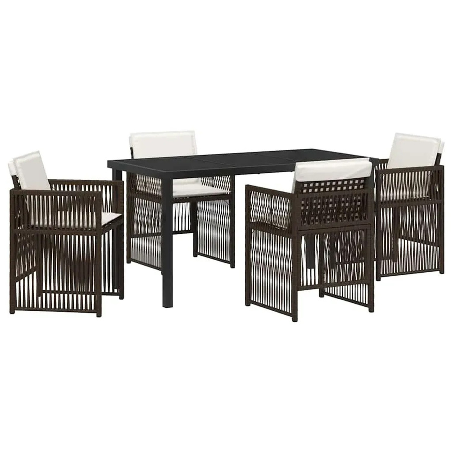 vidaXL Garten Essgruppe 5-teilig aus Poly-Rattan und Stahl in Braun mit Glastisch - Bild 2