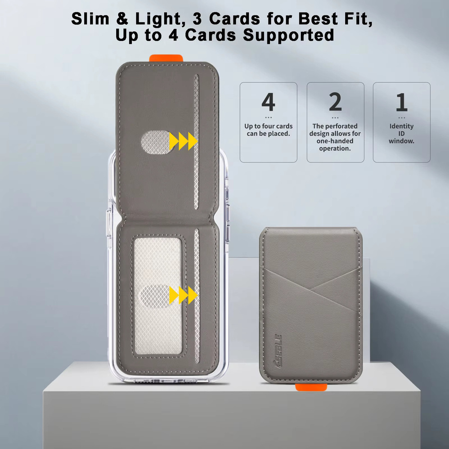 Eseble Magnetischer Telefonkartenhalter aus Premium PU-Leder in Grau mit RFID-Schutz und Kompatibilität für magnetisches kabelloses Laden - Bild 4