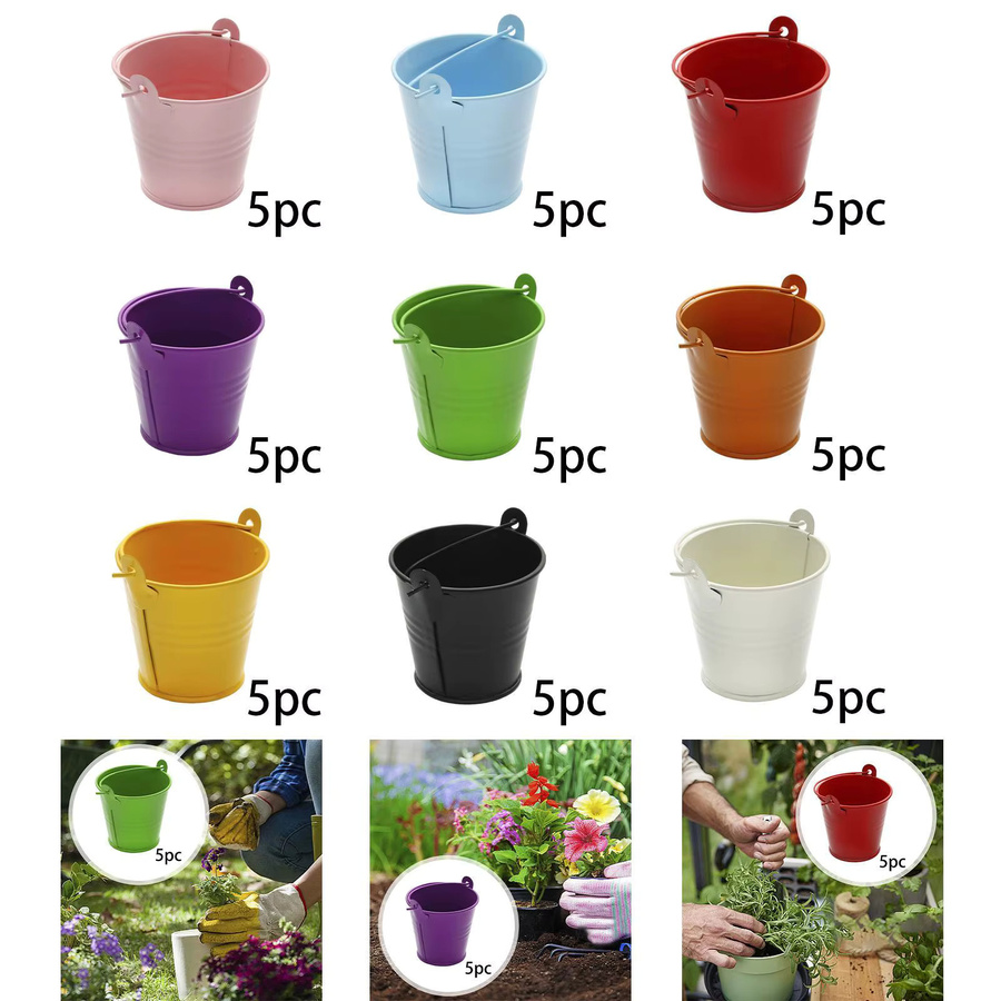 5er Set Kesoto Metalleimer aus verzinktem Metall in Silber und Gelb, dekorative runde Behälter für Blumen, Süßigkeiten oder Heimdekoration - Bild 3