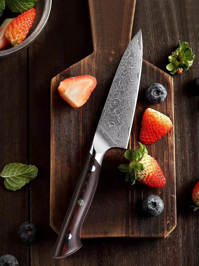 DASHWAY Damaszener Schälmesser aus 67-lagigem Stahl, Japanisches Profi-Küchenmesser als Allzweckmesser für Fleisch und Obst, Mehrfarbig, Klingenlänge: 11,43 cm - Bild 7