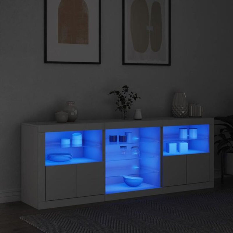 Modernes Sideboard mit LED-Leuchten von Vidaxl in Weiß aus Holzwerkstoff und Glas, B/T/H: 181,5 x 37 x 67 cm - Bild 1