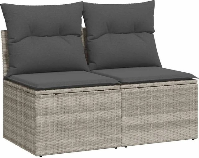 vidaXL 2-teilige Garten-Sofagarnitur aus Polyrattan in Hellgrau mit Sitzkissen und Rückenkissen - Bild 1