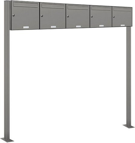 AL Briefkasten-System für 5 Parteien, freistehend, grau, B/H/T: 199,5 x 150 x 11,6 cm - Bild 1