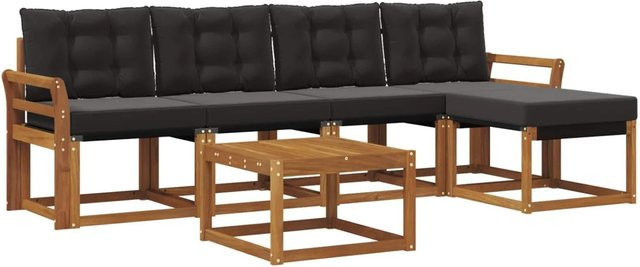 vidaXL Outdoor-Sofagarnitur 6-teilig aus Akazienholz und Textilene in Natur und Schwarz mit Kissen - Bild 1