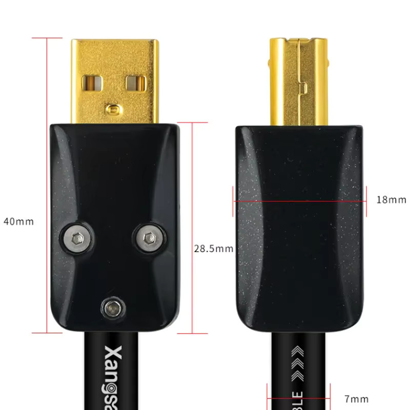 HiFi USB-A auf B Datenkabel aus Sterling Silber für PC, DAC und Mixer in Schwarz und Silber - Bild 2