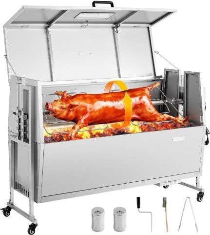 VEVOR Lammgrill mit Drehspieß aus Edelstahl in Silber, 38 W, für bis zu 60 kg, inklusive Grillzange, Bürsten und Gewürzbehälter - Bild 1