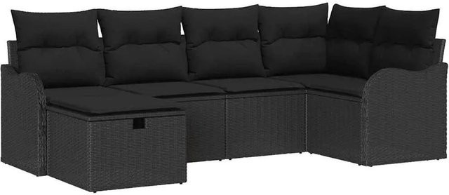 vidaXL Garten-Sofa-Set aus Poly Rattan in Schwarz mit 6 Teilen und Kissen inklusive Stauraum - Bild 1