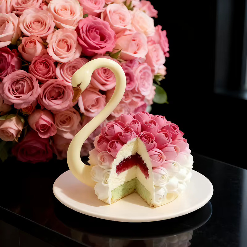 Silikonform für Schwan-Mousse und Schokolade mit Rosen-Design von VERIDIAN zur kreativen DIY-Dekoration - Bild 2