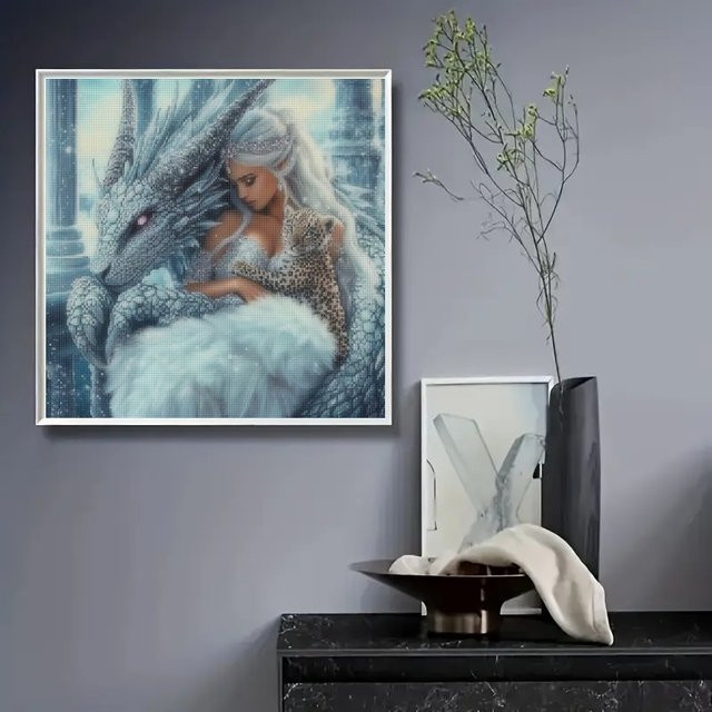 Potdemiel 5D DIY Diamantmalerei Set Drache und Mädchen Mosaik Kreuzstich Kit Multicolor, Breite: 20 cm, Höhe: 20 cm - Bild 1