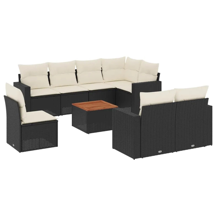 vidaXL 9-tlg Garten-Sofagarnitur in L-Form aus schwarzem PE-Rattan mit Kissen und pulverbeschichtetem Stahlgestell - Bild 2